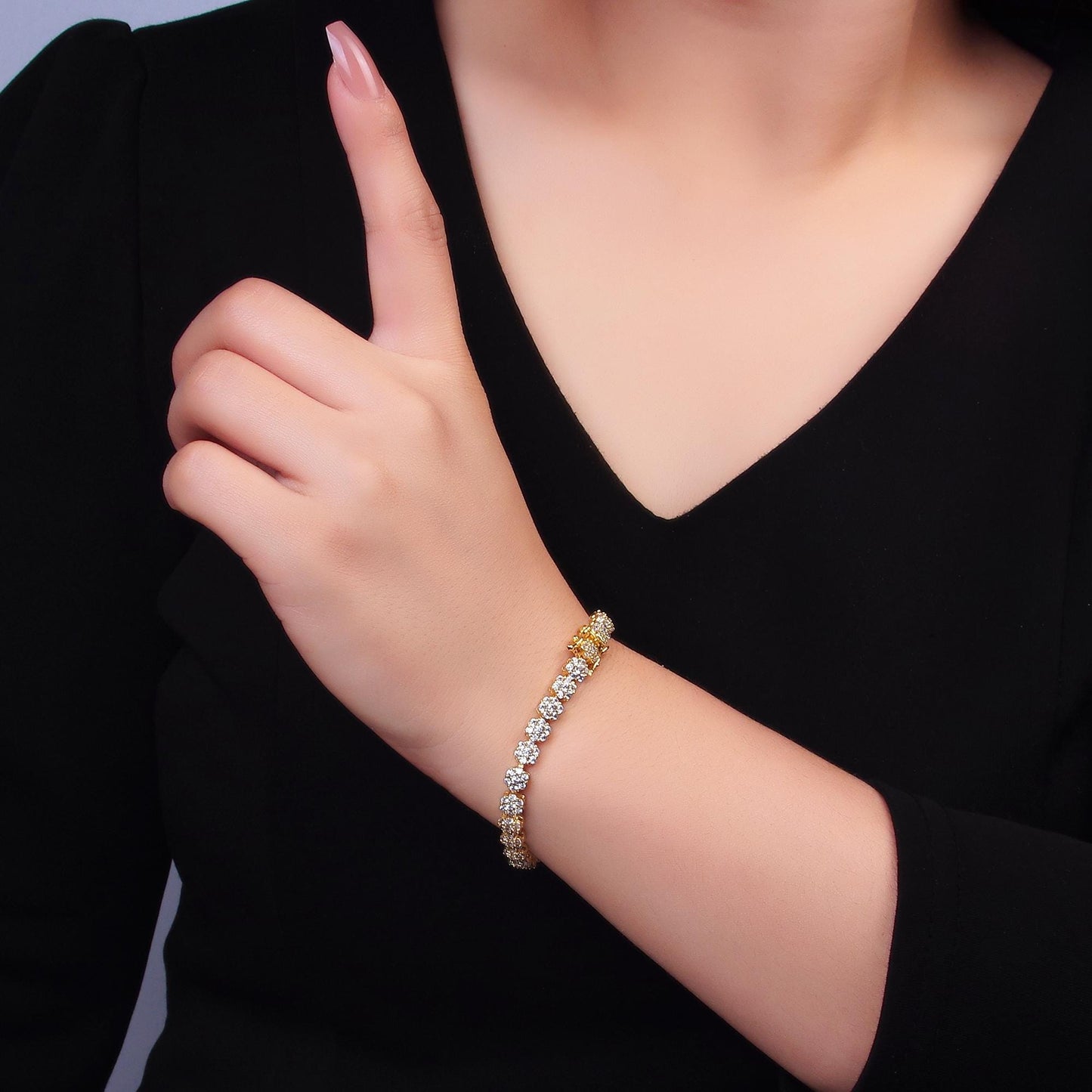Dainty Round CZ Tennis Bracelet, Gold Tennis Bracelet, Cubic Zirconia Tennis Bracelet 7 inch WA-3038
