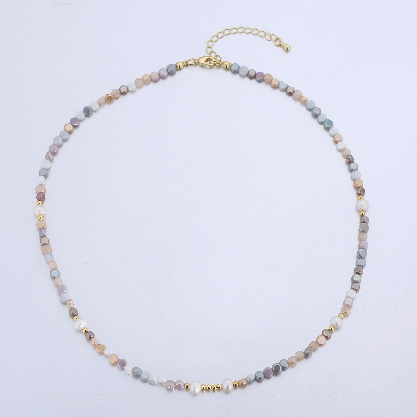Handmade Colorful Pastel Glass Beaded Necklace Pink Khakis Brown Pastel Rondell Beads Necklace | WA-2974