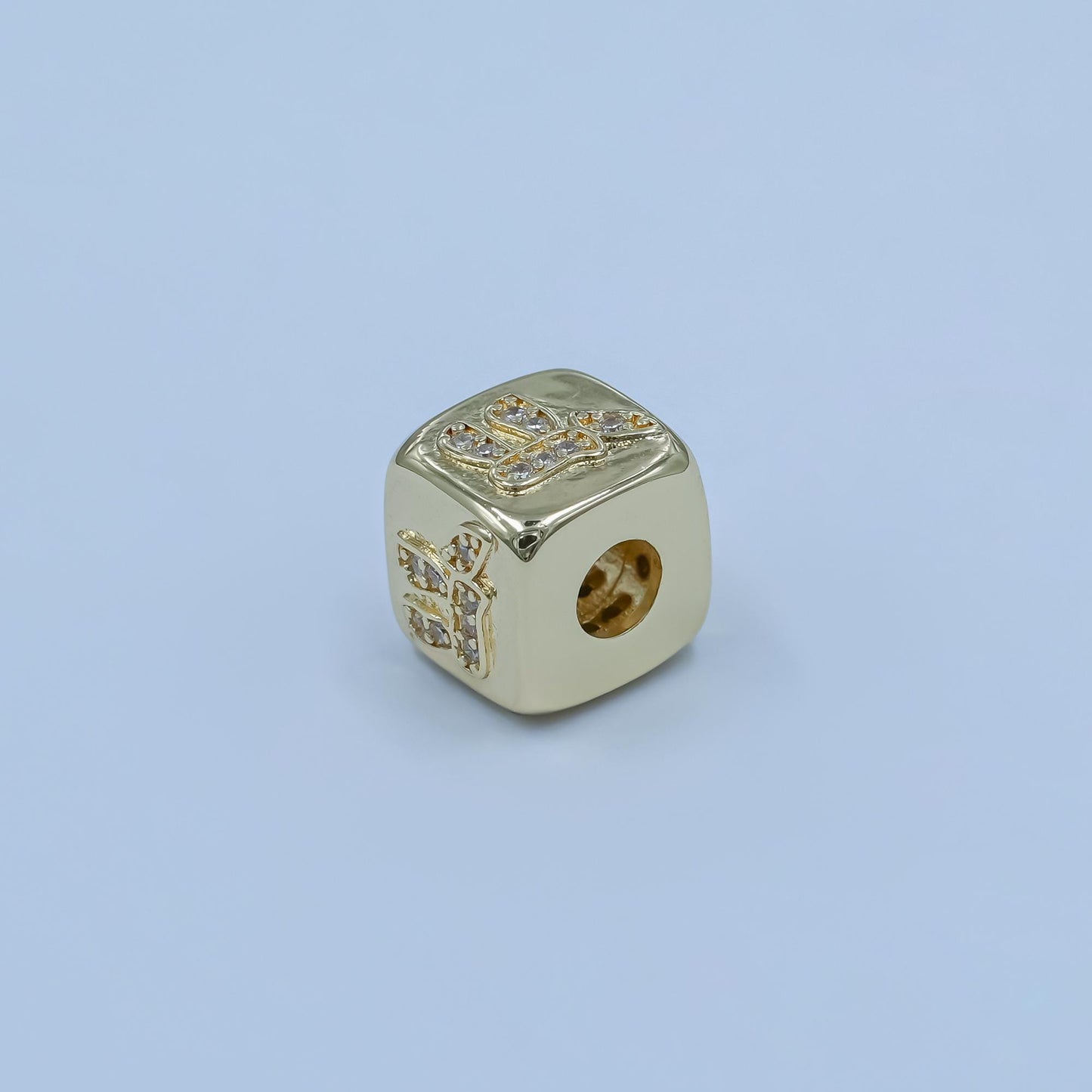 24k gold filled cz Chai Hebrew Jewish Square beads Spacer for Bracelet Component | B-239