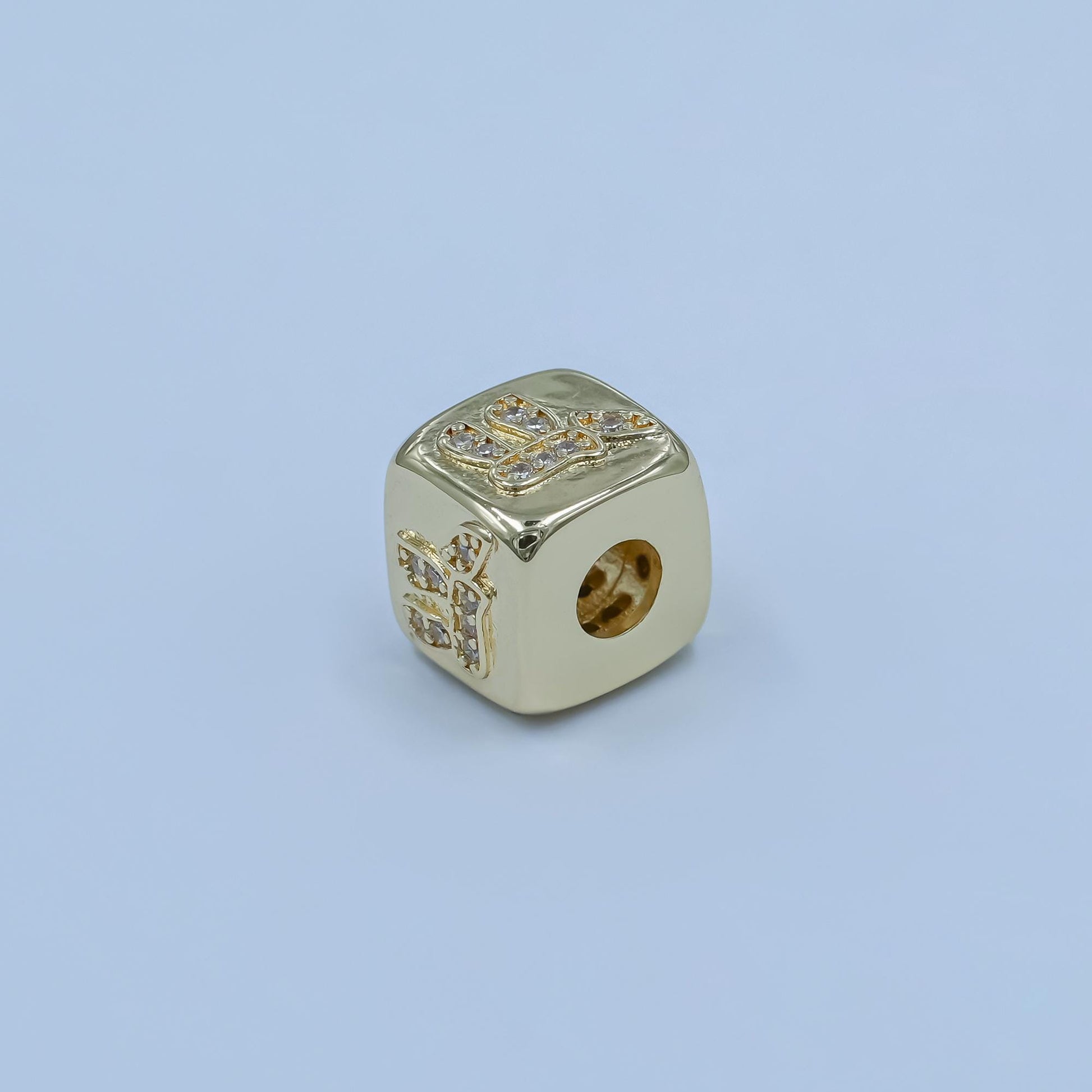 24k gold filled cz Chai Hebrew Jewish Square beads Spacer for Bracelet Component | B-239