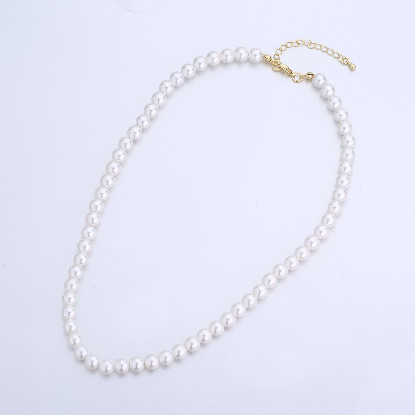 Handcrafted White Shell Pearl Necklace 17 inch + 2 inch extender for Layering minimalist Jewelry Making Supply WA2765
