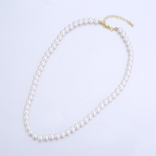 Handcrafted White Shell Pearl Necklace 17 inch + 2 inch extender for Layering minimalist Jewelry Making Supply WA2765