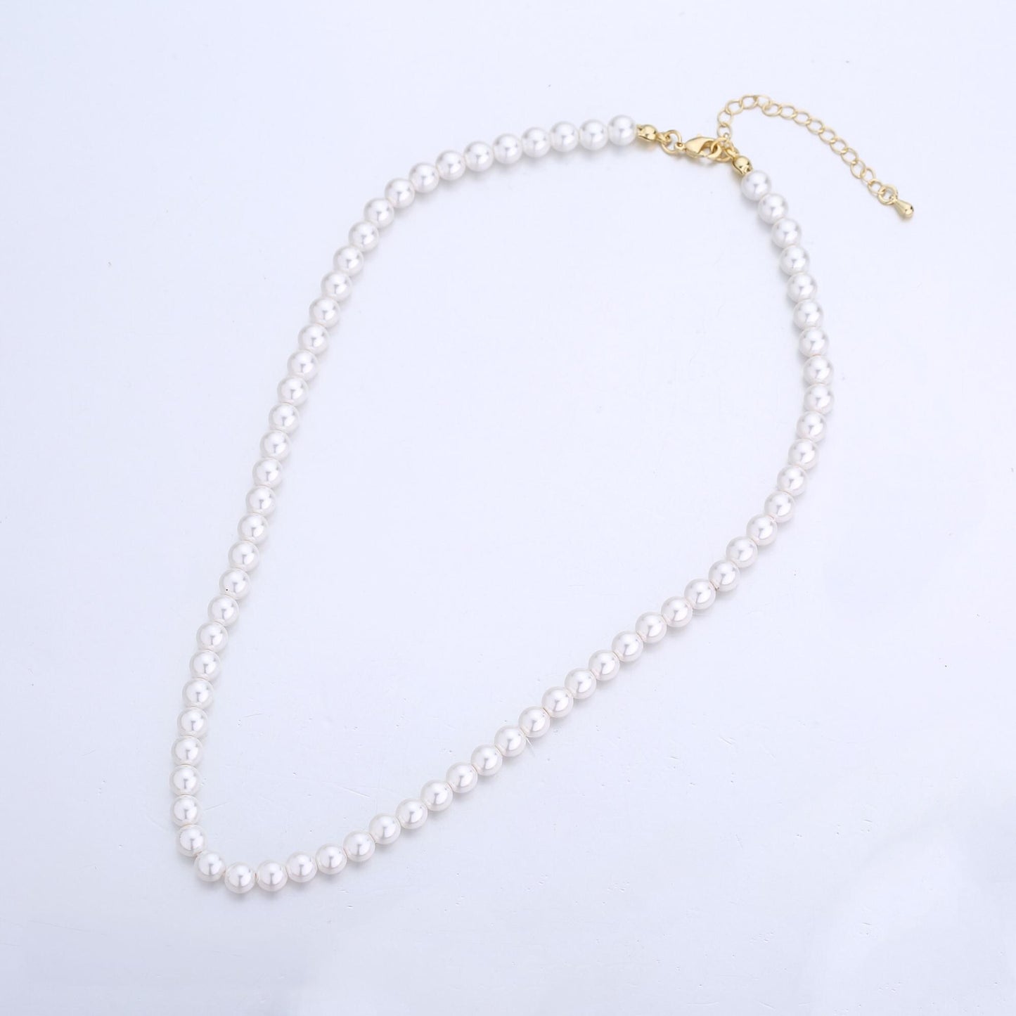 Handcrafted White Shell Pearl Necklace 17 inch + 2 inch extender for Layering minimalist Jewelry Making Supply WA2765