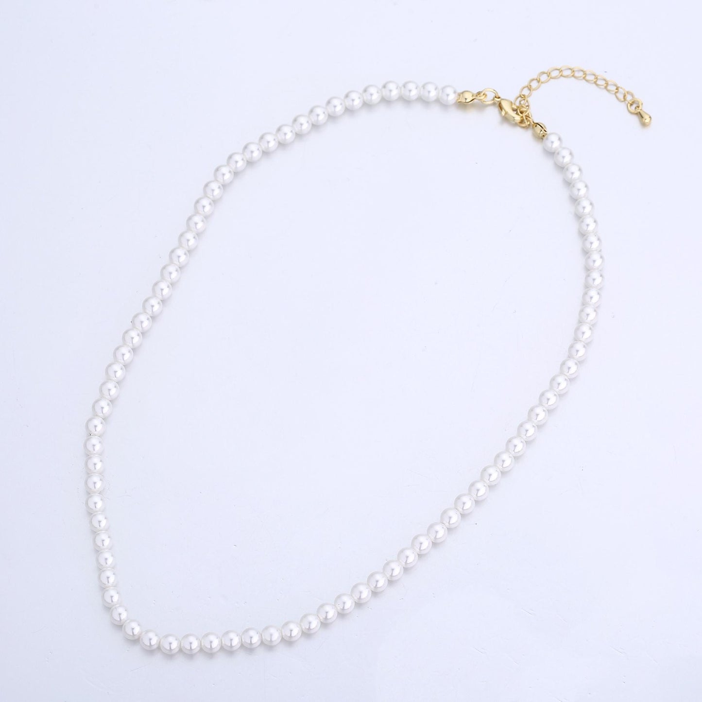 Handcrafted White Shell Pearl Necklace 17 inch + 2 inch extender for Layering minimalist Jewelry Making Supply WA2765