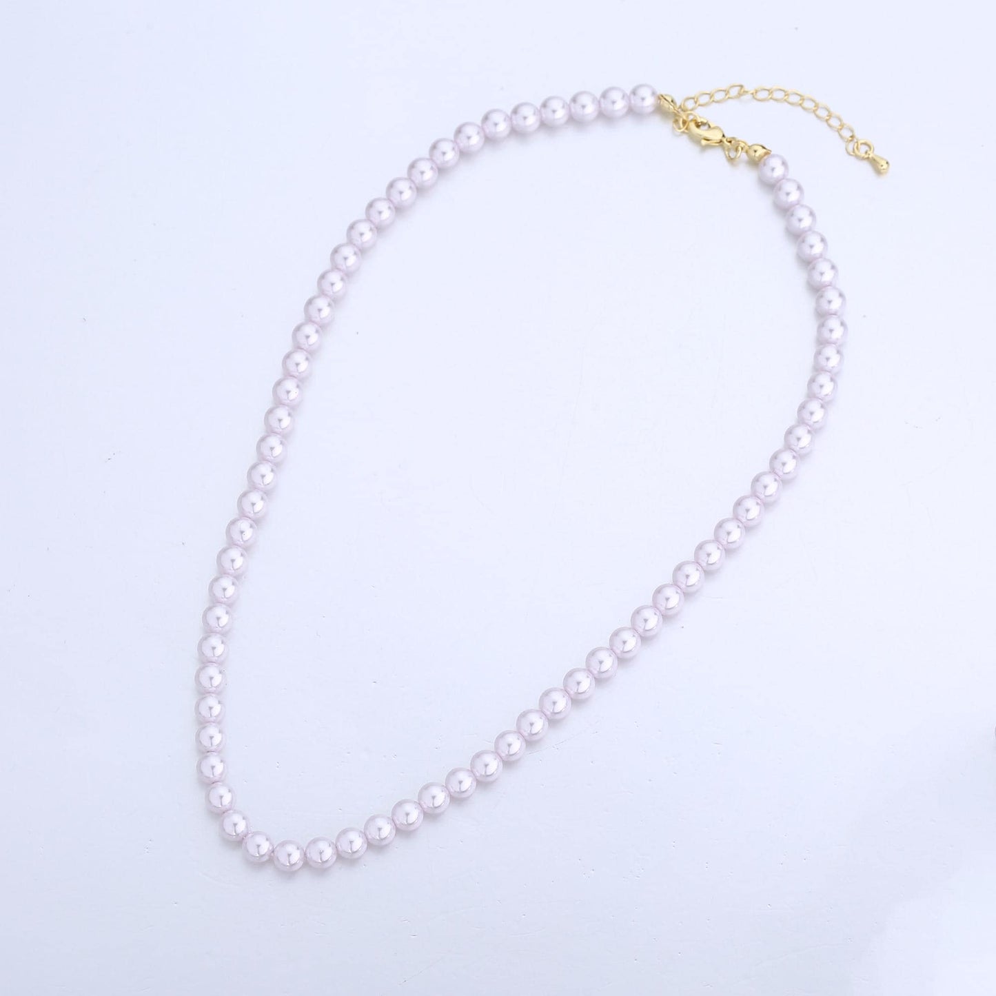 Handcrafted Lavender Shell Pearl Necklace 17 inch + 2 inch extender for Layering minimalist Jewelry Making Supply WA2780