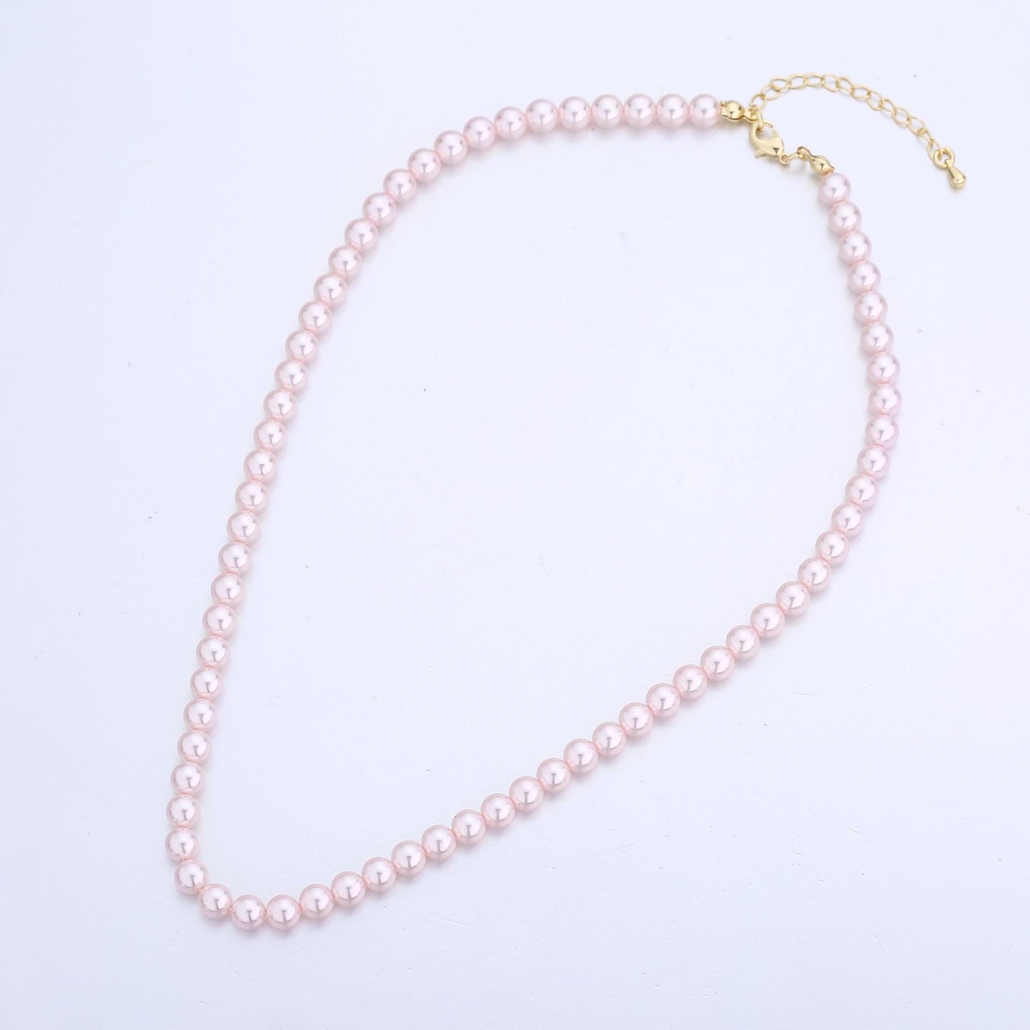 Handcrafted Soft Pink Shell Pearl Necklace 17 inch + 2 inch extender for Layering minimalist Jewelry Making Supply WA2785