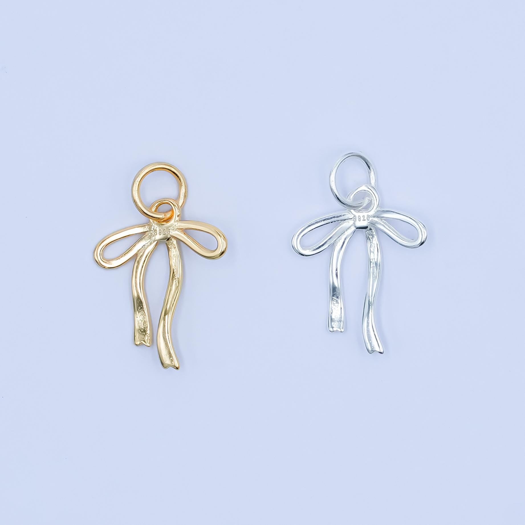 Mini Gold Vermeil bow charm for coquette girl jewelry bracelet earring necklace component add on charm s925 sterling silver finding SL-643