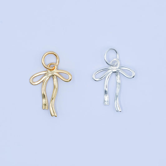 Mini Gold Vermeil bow charm for coquette girl jewelry bracelet earring necklace component add on charm s925 sterling silver finding SL-643