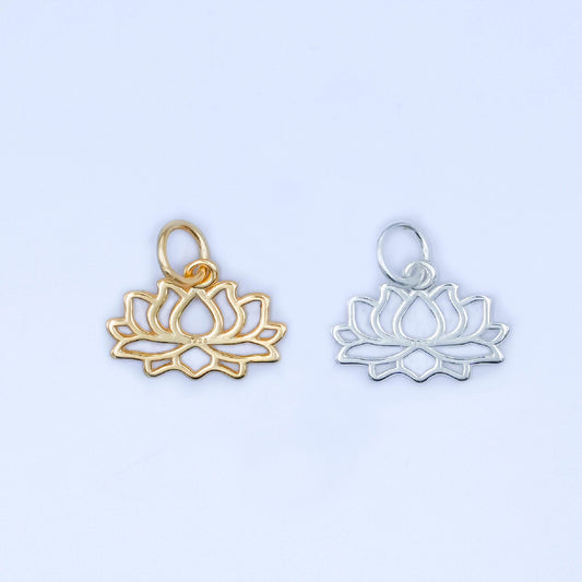 Mini S295 Sterling Silver Open Lotus Charms Gold Veremill Flower Charms for Yoga Meditation bracelet Necklace Earring Component SL-644