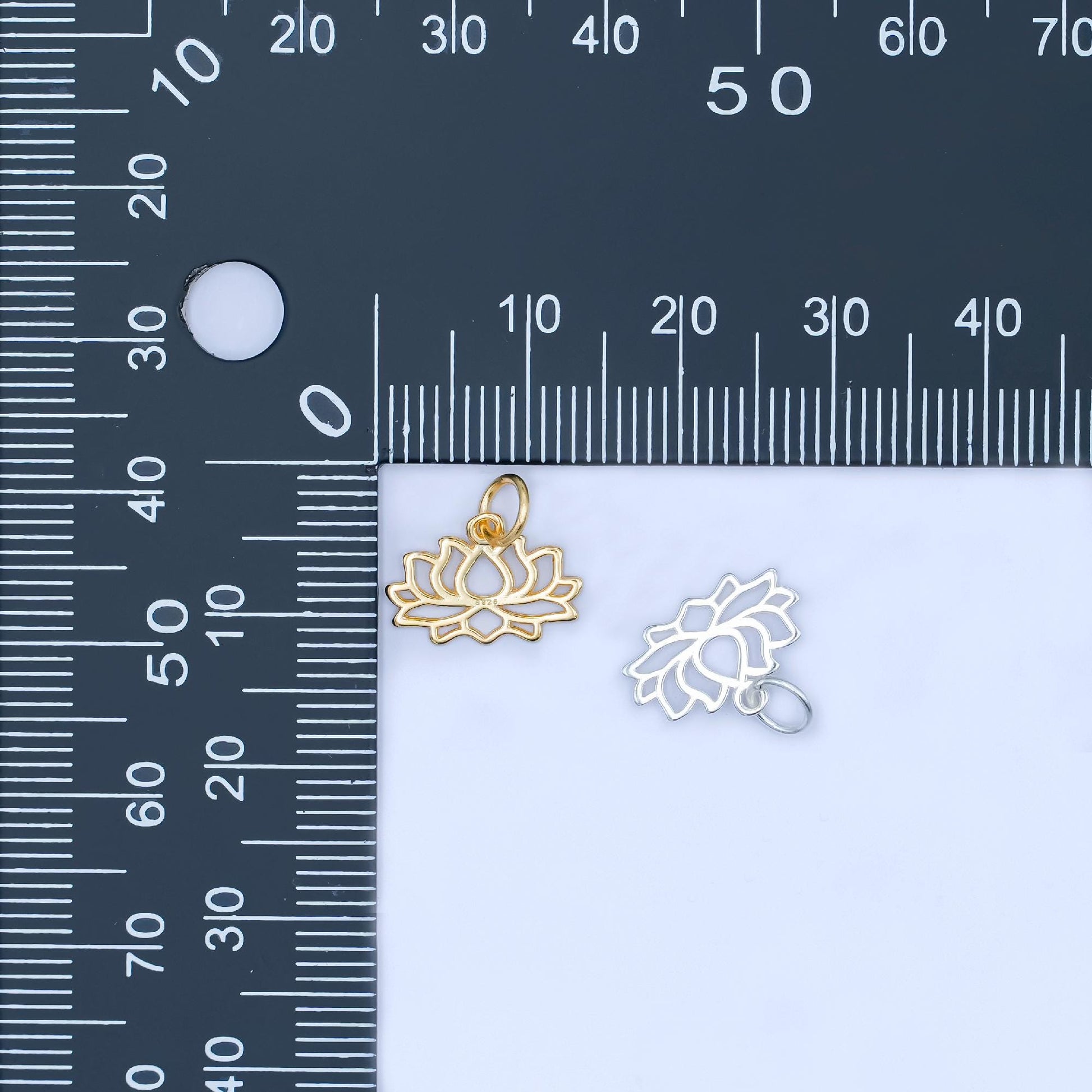 Mini S295 Sterling Silver Open Lotus Charms Gold Veremill Flower Charms for Yoga Meditation bracelet Necklace Earring Component SL-644