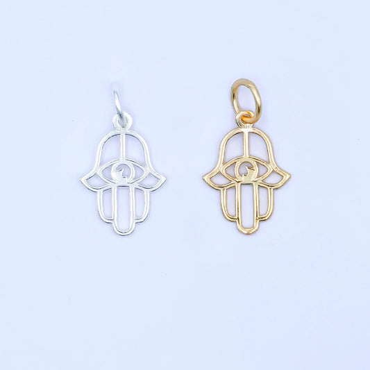 Mini S925 Sterling Silver Hamsa Hand Charm Hand of Fatima Amulet Religious Protection Pendant Gold Vermeil Evil Eye Ancient Symbol SL-645