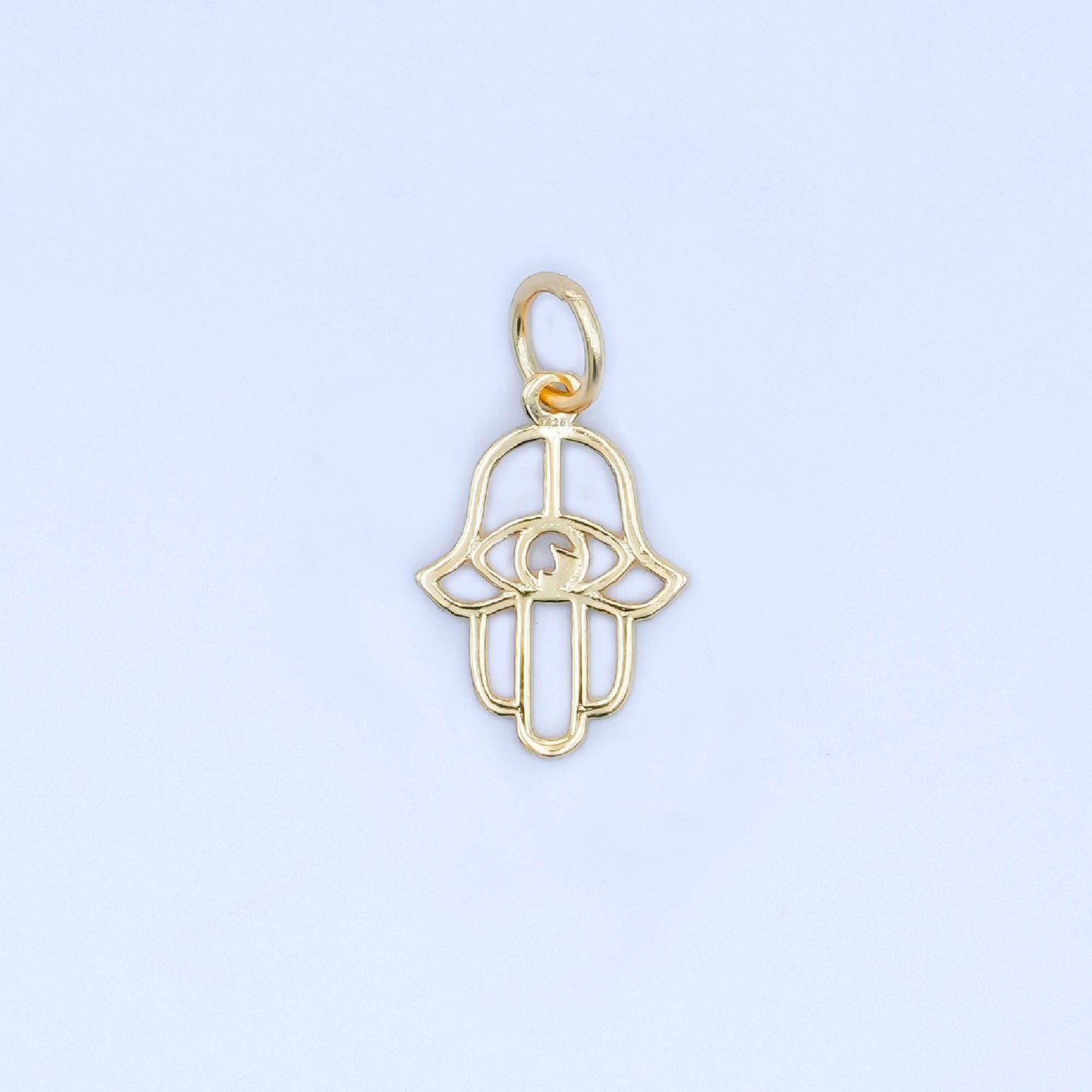 Mini S925 Sterling Silver Hamsa Hand Charm Hand of Fatima Amulet Religious Protection Pendant Gold Vermeil Evil Eye Ancient Symbol SL-645