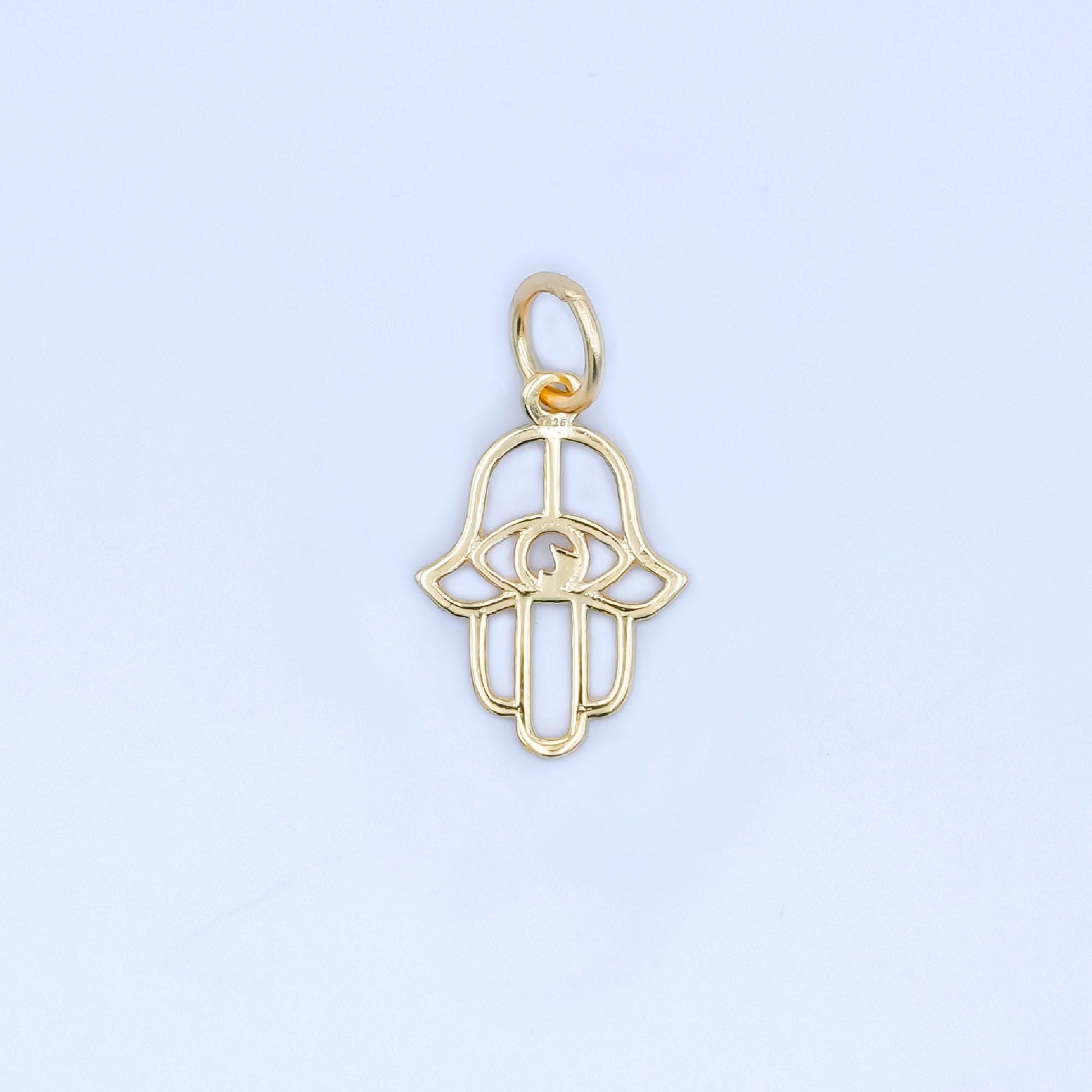 Mini S925 Sterling Silver Hamsa Hand Charm Hand of Fatima Amulet Religious Protection Pendant Gold Vermeil Evil Eye Ancient Symbol SL-645