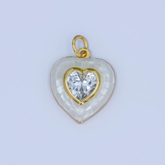 Gold White Opal Pendant Dainty Heart White checkers pendant CZ gold heart charm for Minimalist Jewelry Making Supply M-321