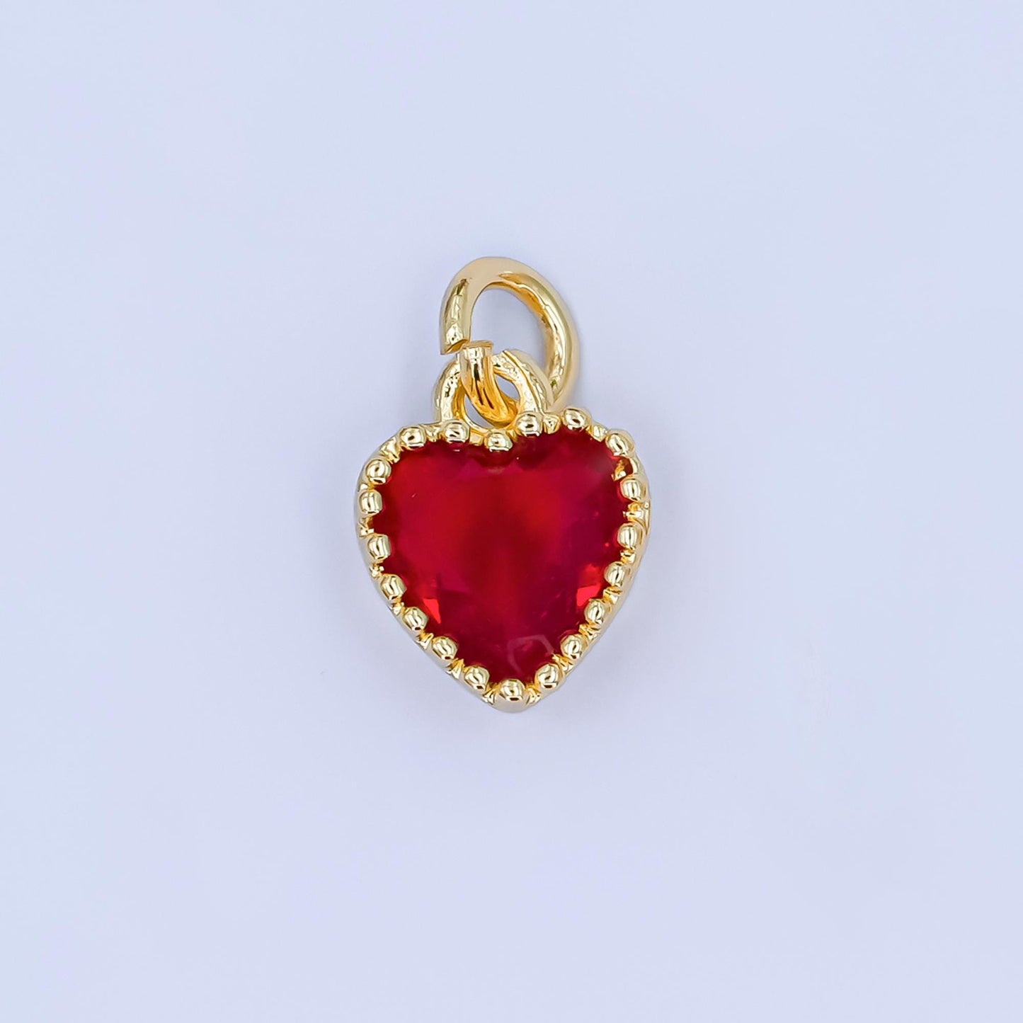 Mini Red Tiny heart Charm 14k gold Filled cz Heart zirconia for Bracelet Necklace Earring Component N-042