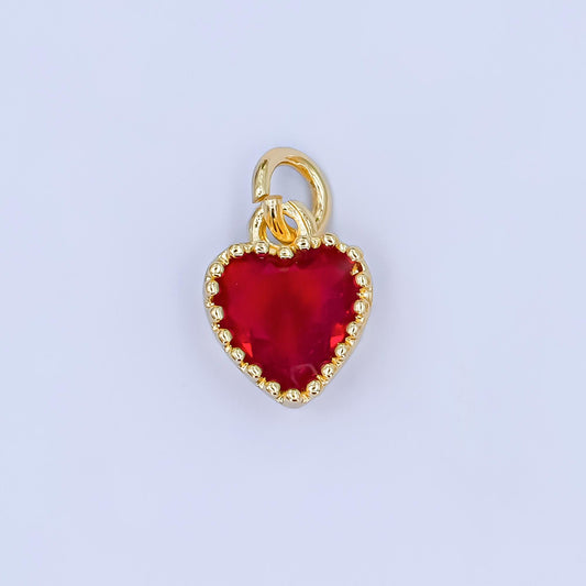 Mini Red Tiny heart Charm 14k gold Filled cz Heart zirconia for Bracelet Necklace Earring Component N-042