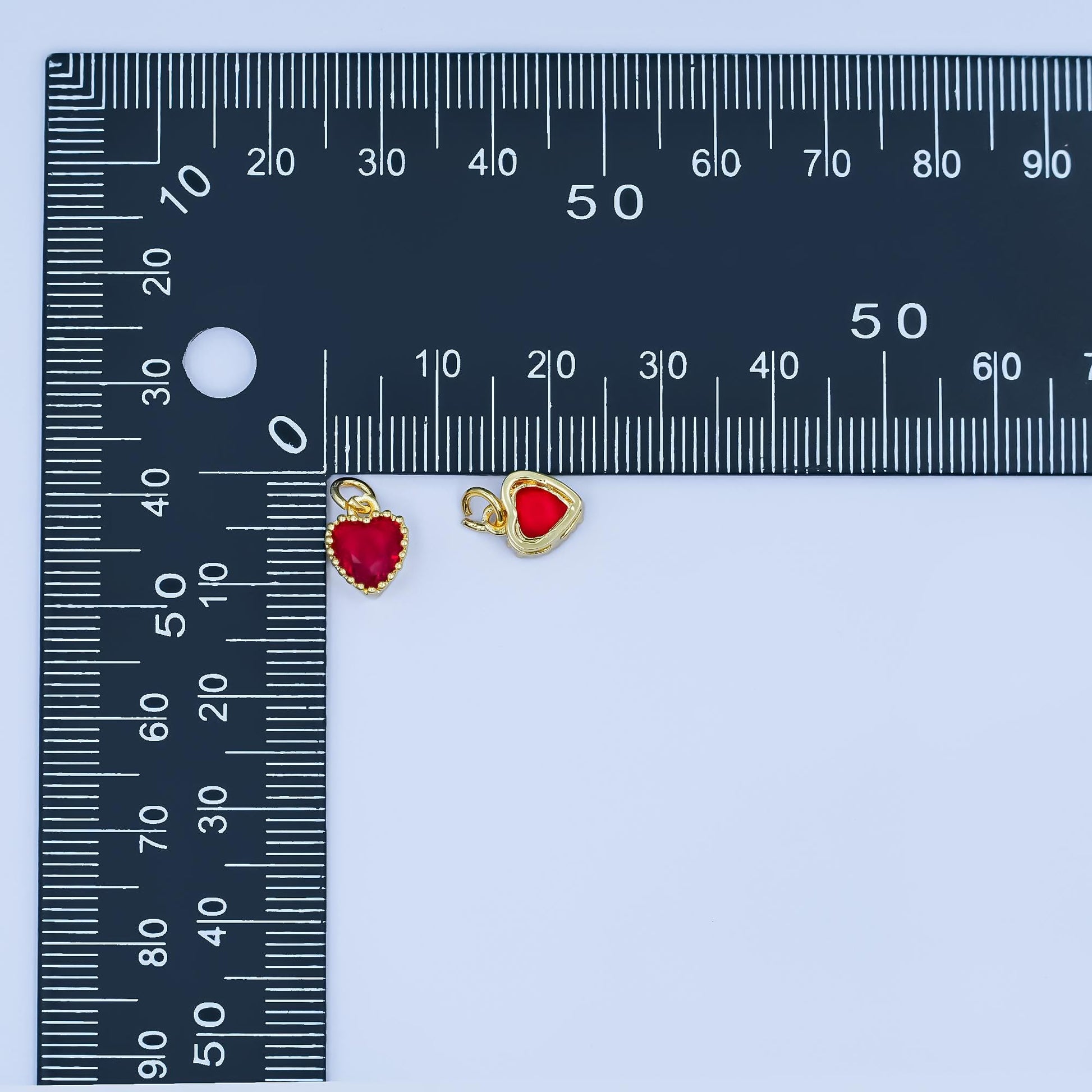 Mini Red Tiny heart Charm 14k gold Filled cz Heart zirconia for Bracelet Necklace Earring Component N-042