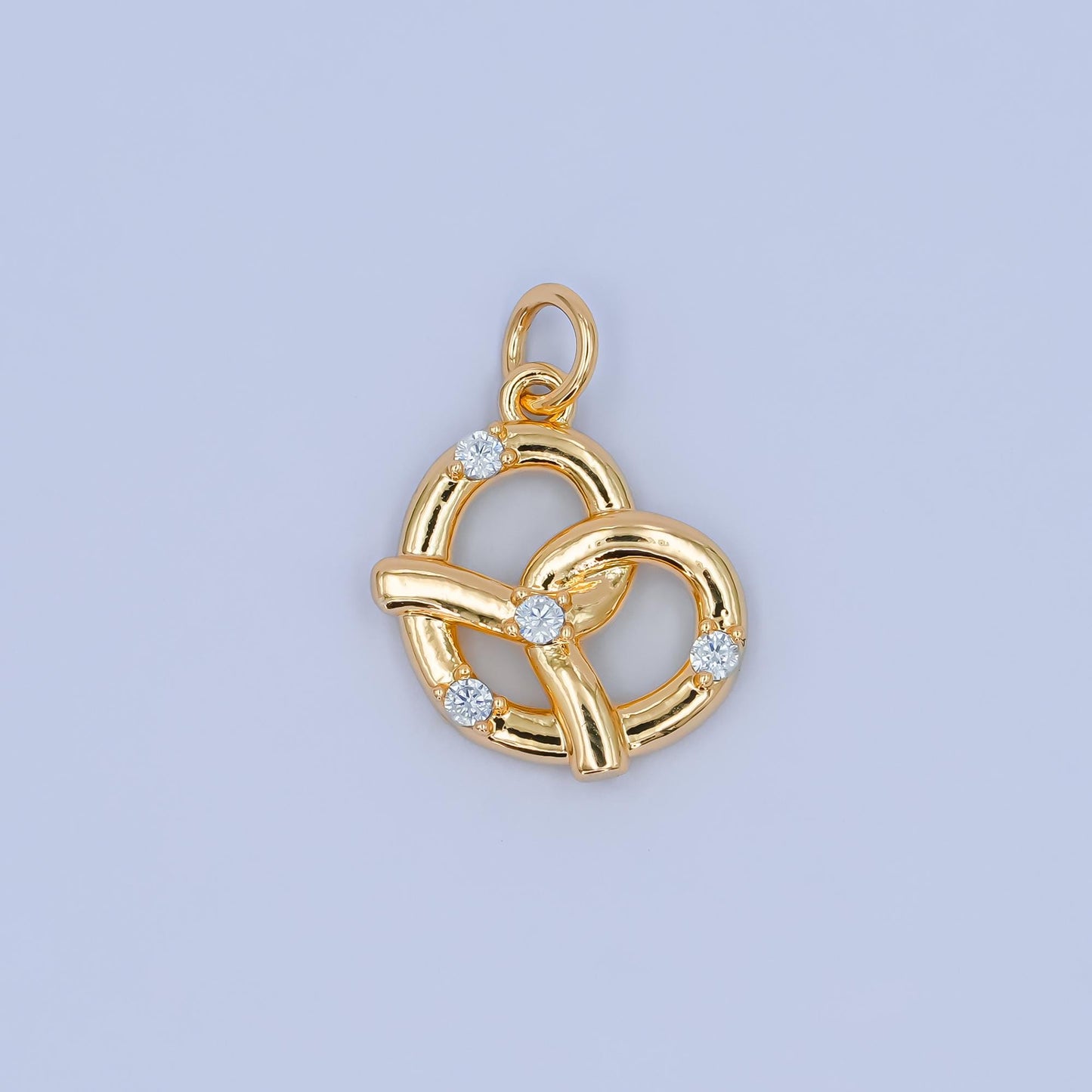 Mini Cubic Minimalist 3D Pretzel Charm CZ French Pastry 24K Gold Filled Food Charm for Bracelet Necklace Earring Charm | C-003