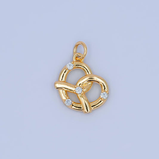 Mini Cubic Minimalist 3D Pretzel Charm CZ French Pastry 24K Gold Filled Food Charm for Bracelet Necklace Earring Charm | C-003