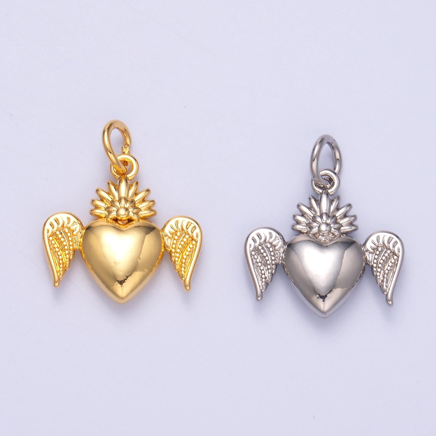 24k gold filled mini heart angel wings add-on charm | N052