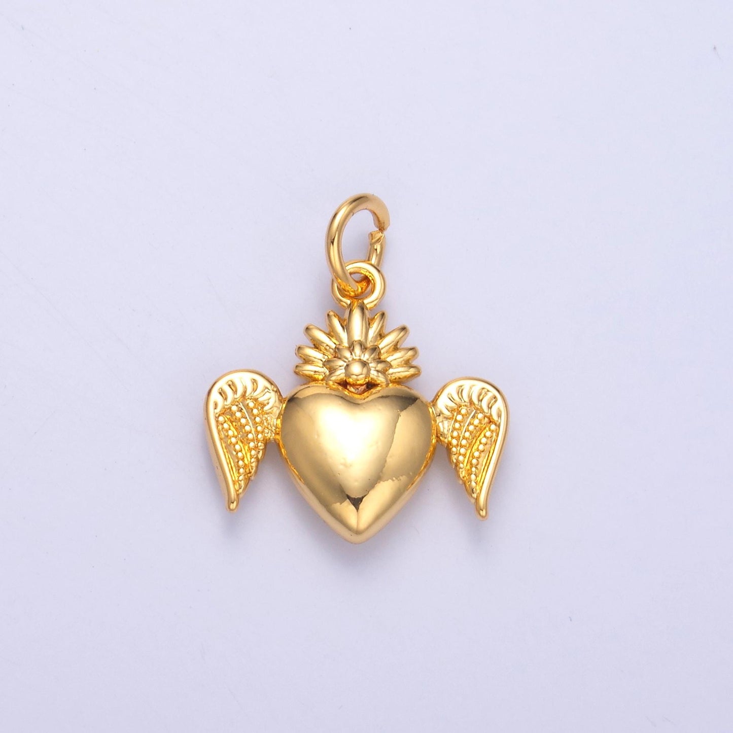 24k gold filled mini heart angel wings add-on charm | N052