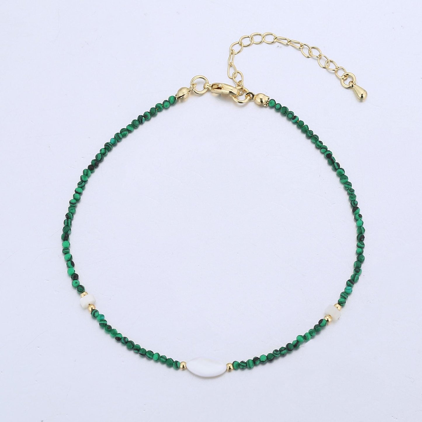 Handmade Pink Beaded Anklets for Summer Jewelry Green Handcrafted Gift Idea 9 inch Long WA2946