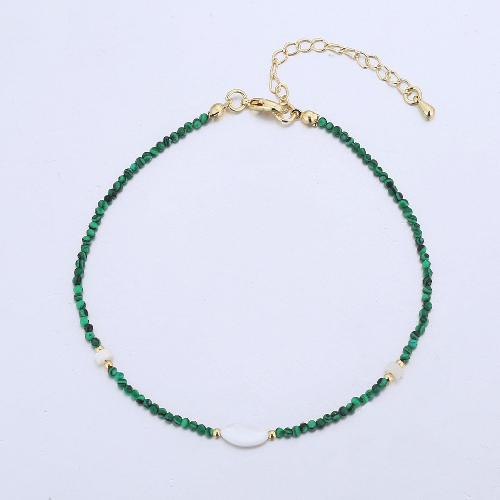 Handmade Pink Beaded Anklets for Summer Jewelry Green Handcrafted Gift Idea 9 inch Long WA2946