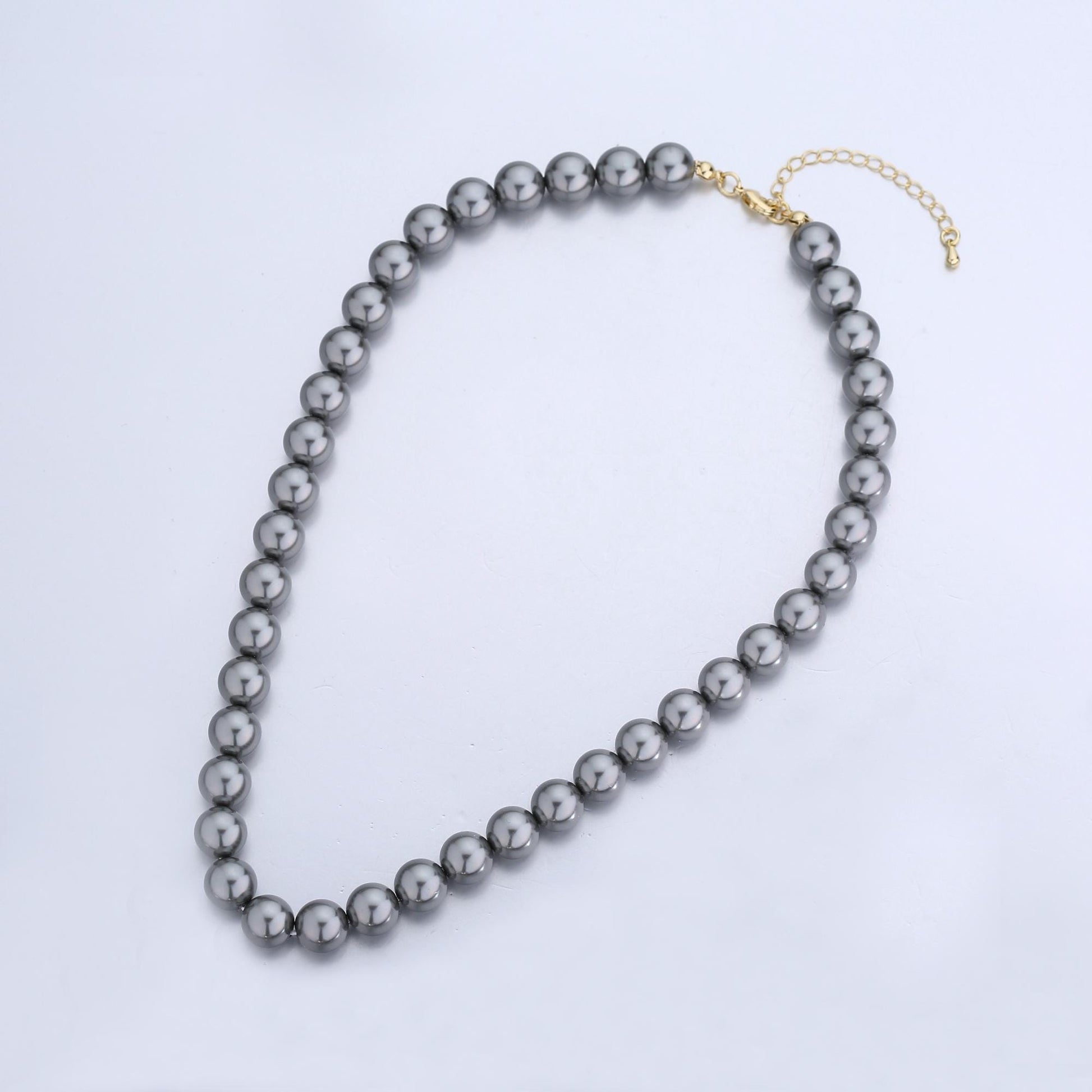 Handcrafted Dark Grey Shell Pearl Necklace 17 inch + 2 inch extender for Layering minimalist Jewelry Making Supply WA2843