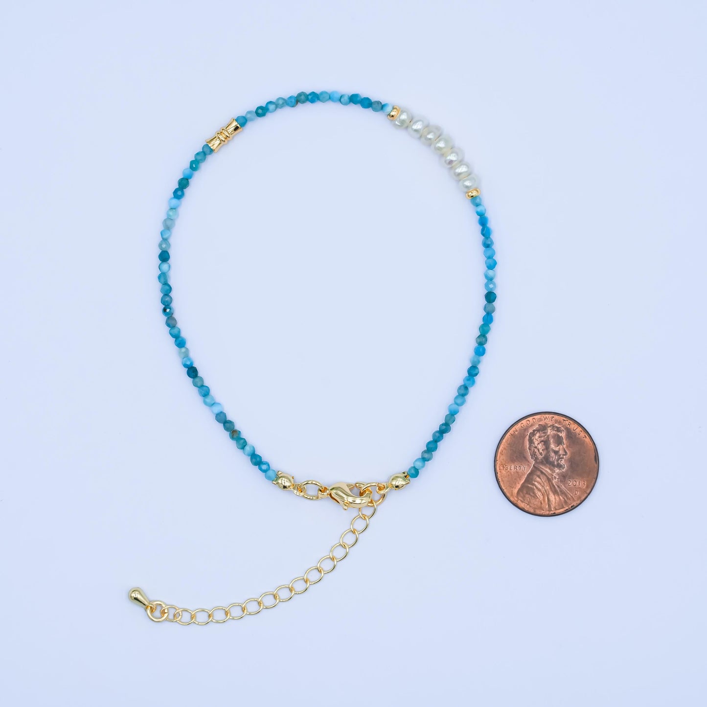 Handcrafted Blue Sky Beaded Bracelet for Summer Jewelry Handmade Gift Idea 7.8 inch Long WA2880