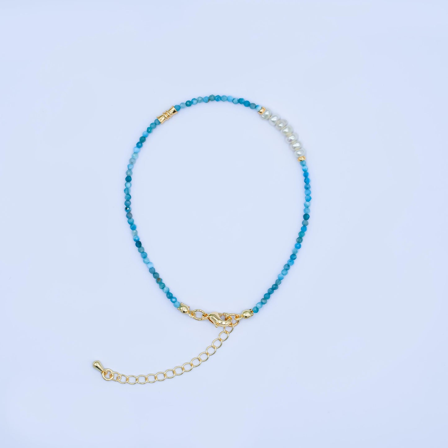 Handcrafted Blue Sky Beaded Bracelet for Summer Jewelry Handmade Gift Idea 7.8 inch Long WA2880