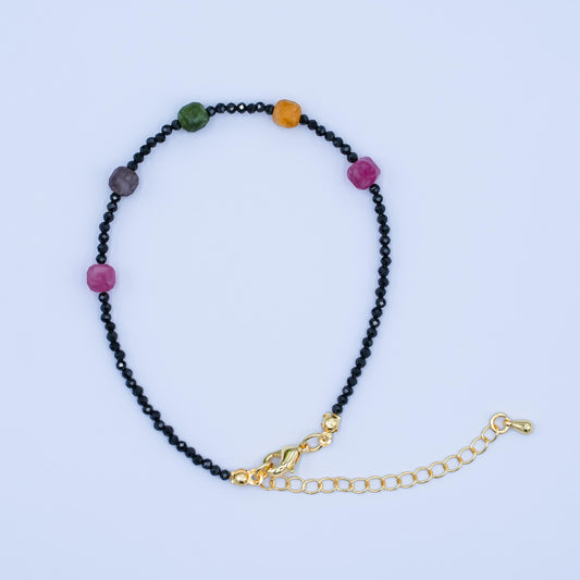 Handmade Black Beaded Bracelet for Summer Jewelry Handmade Gift Idea 7.6 inch Long WA2881