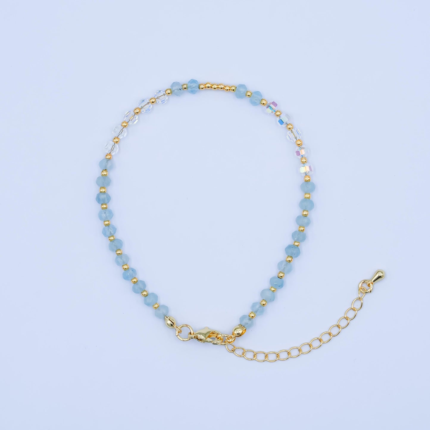 Handmade Blue Sky Glass Beaded Bracelet for Summer Jewelry Handmade Gift Idea 7.6 inch Long WA2883