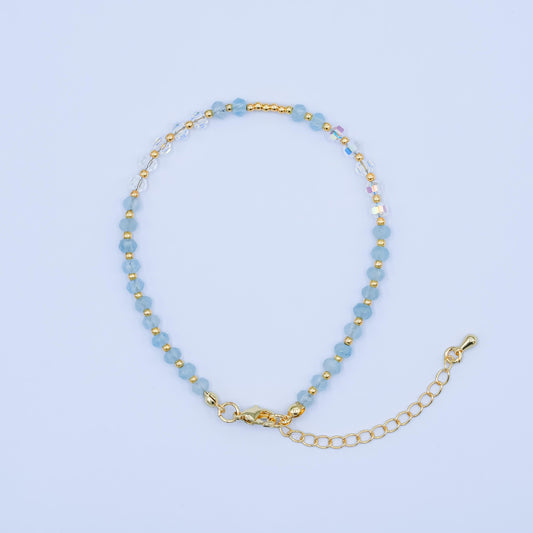 Handmade Blue Sky Glass Beaded Bracelet for Summer Jewelry Handmade Gift Idea 7.6 inch Long WA2883