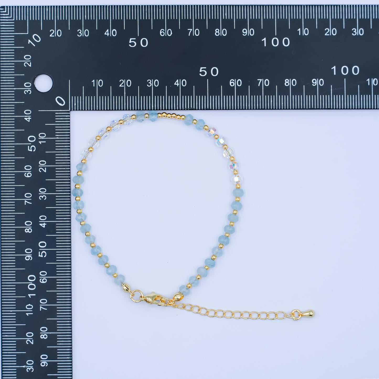 Handmade Blue Sky Glass Beaded Bracelet for Summer Jewelry Handmade Gift Idea 7.6 inch Long WA2883