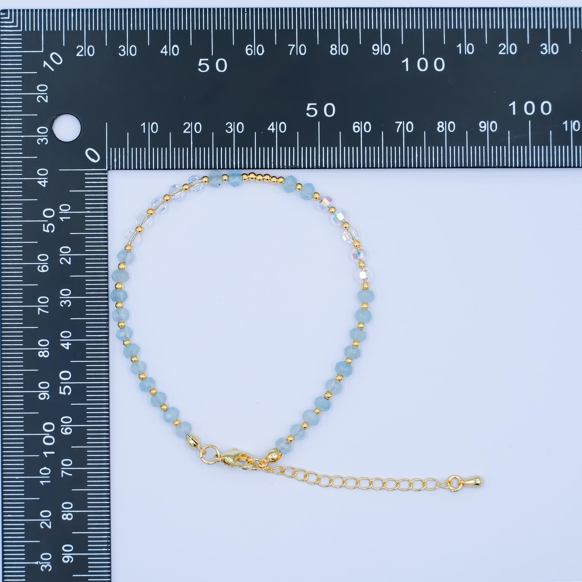 Handmade Blue Sky Glass Beaded Bracelet for Summer Jewelry Handmade Gift Idea 7.6 inch Long WA2883