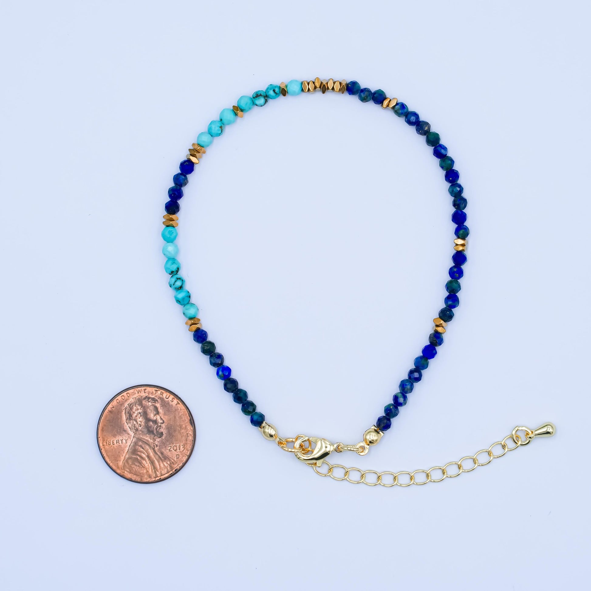Handcrafted Dark Blue Glass Beaded Bracelet for Summer Jewelry Handmade Gift Idea 7.8 inch Long WA284