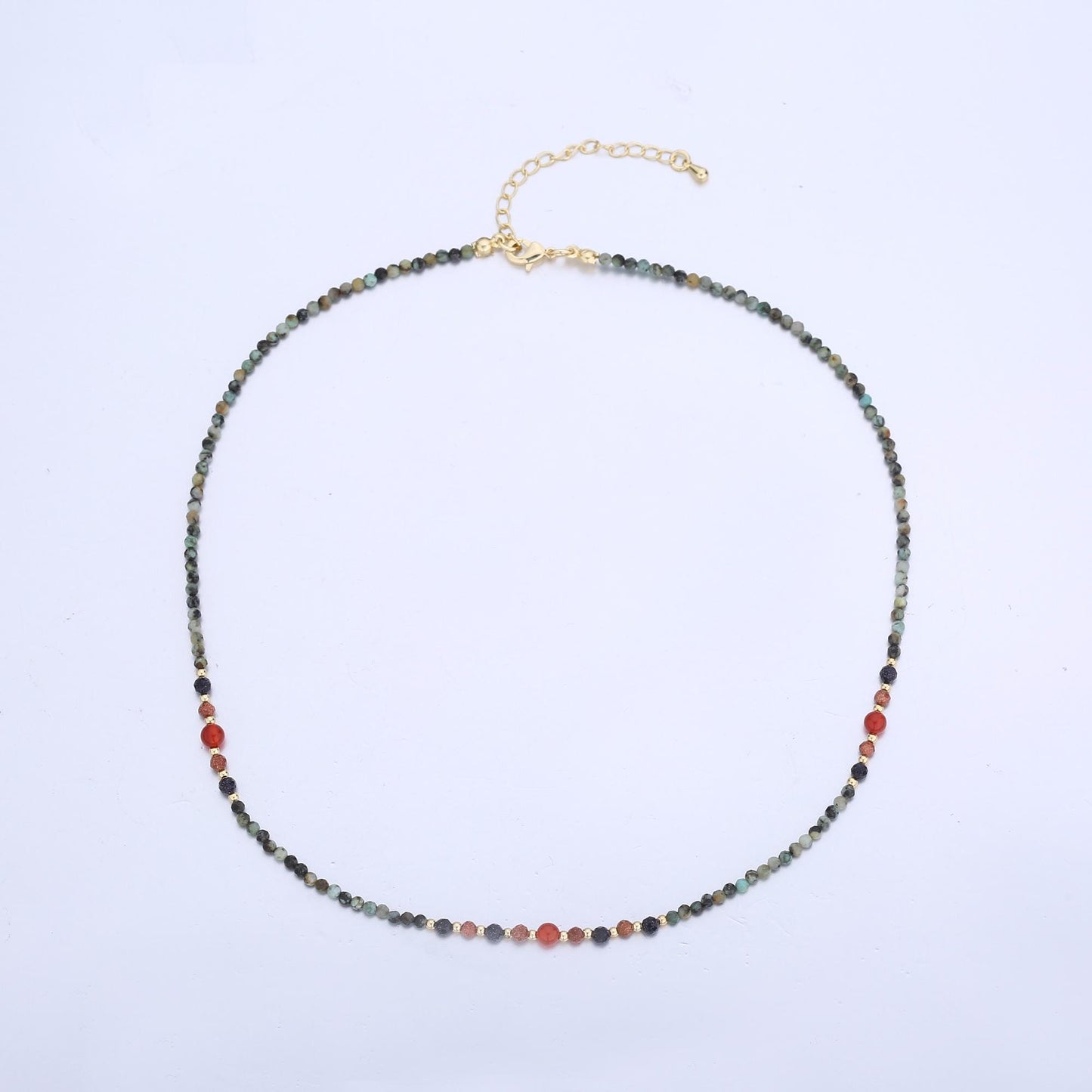 Dainty Gemstone Beaded Minimalist Small Beads Beaded Women Necklace 16.7 inch Waterproof Layer Necklace Healing Jewelry Gift WA2866