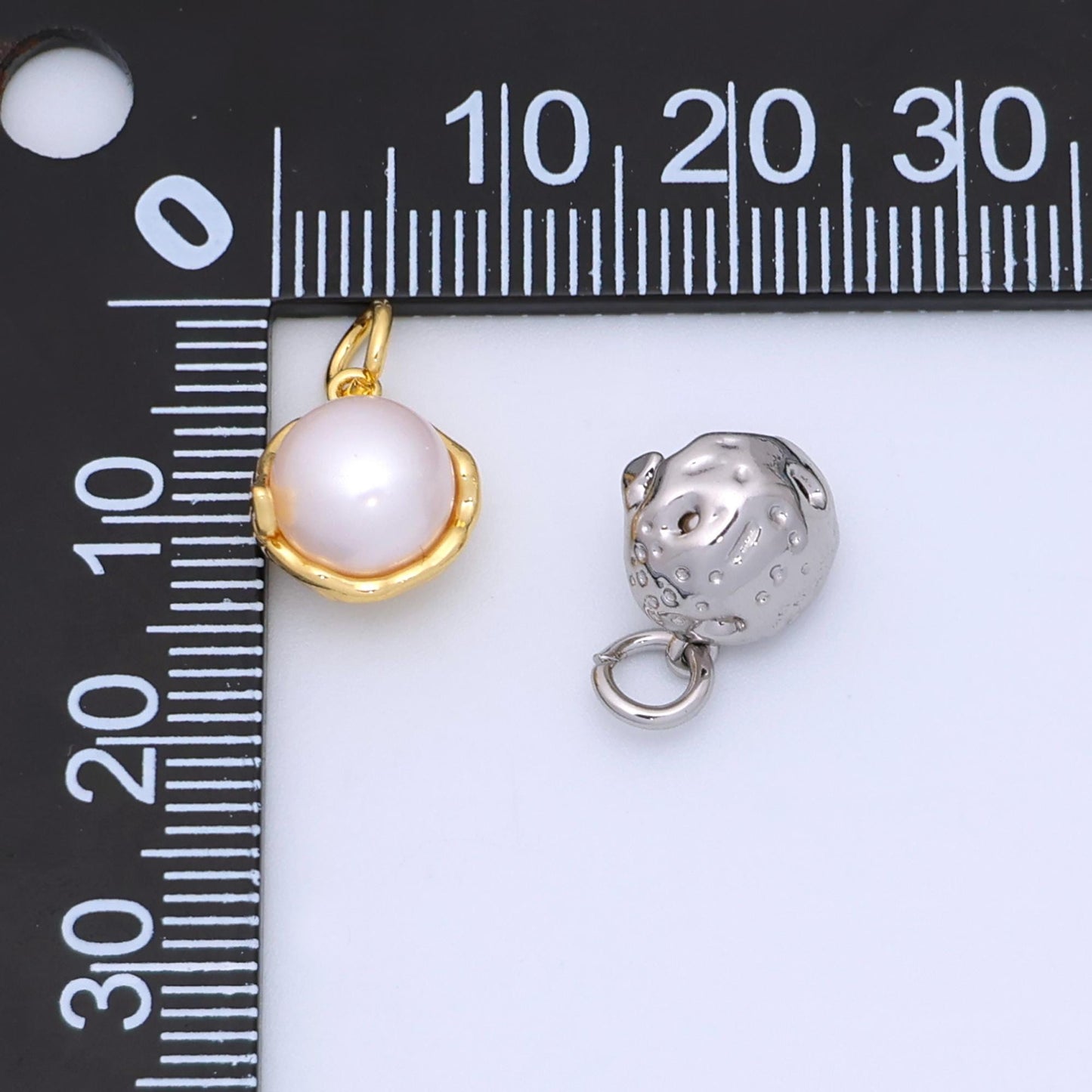 Shell Pearl Molten Round Pearl Charm in 24k Gold Filled Pendant for Geometric Charm Bracelet Necklace Minimalist Jewelry N-026