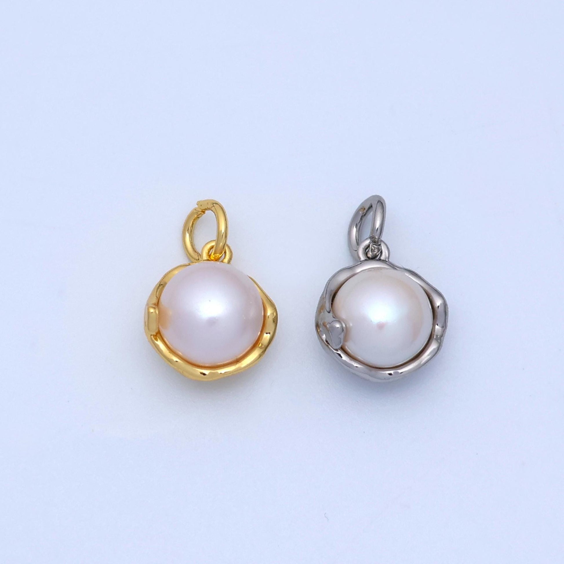 Shell Pearl Molten Round Pearl Charm in 24k Gold Filled Pendant for Geometric Charm Bracelet Necklace Minimalist Jewelry N-026