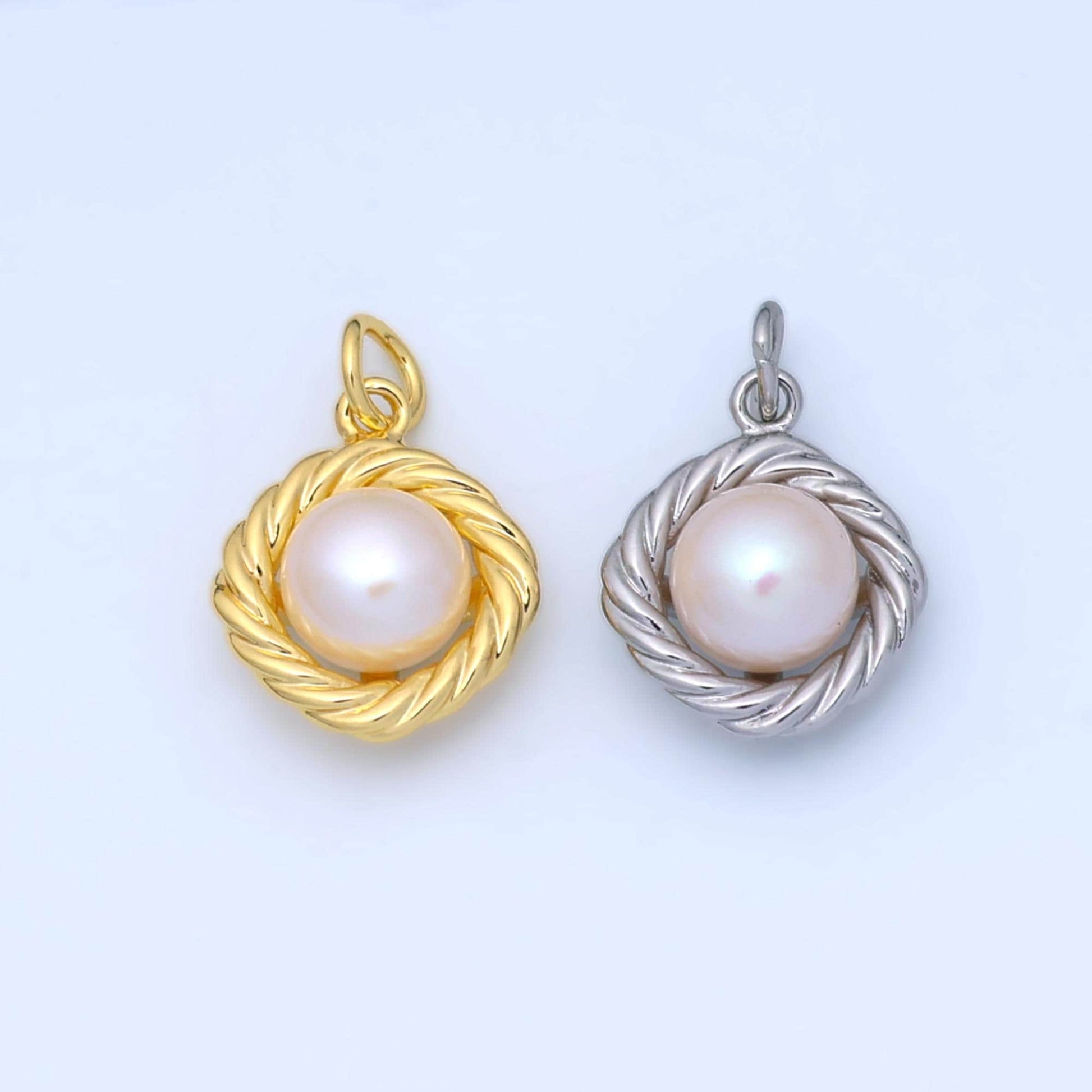 Shell Pearl Round Pearl Charm in 24k Gold Filled Pendant Twisted Charm Bracelet Necklace Minimalist Jewelry N-027