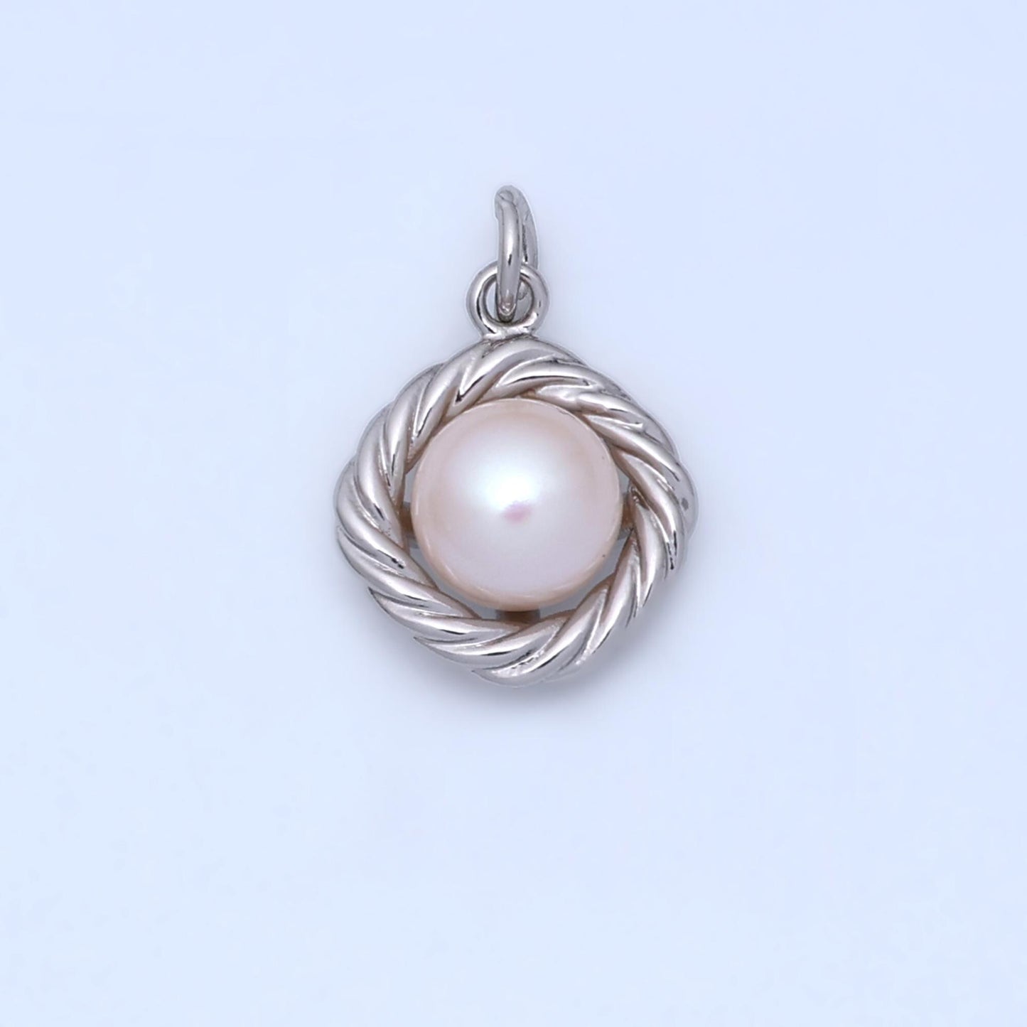 Shell Pearl Round Pearl Charm in 24k Gold Filled Pendant Twisted Charm Bracelet Necklace Minimalist Jewelry N-027