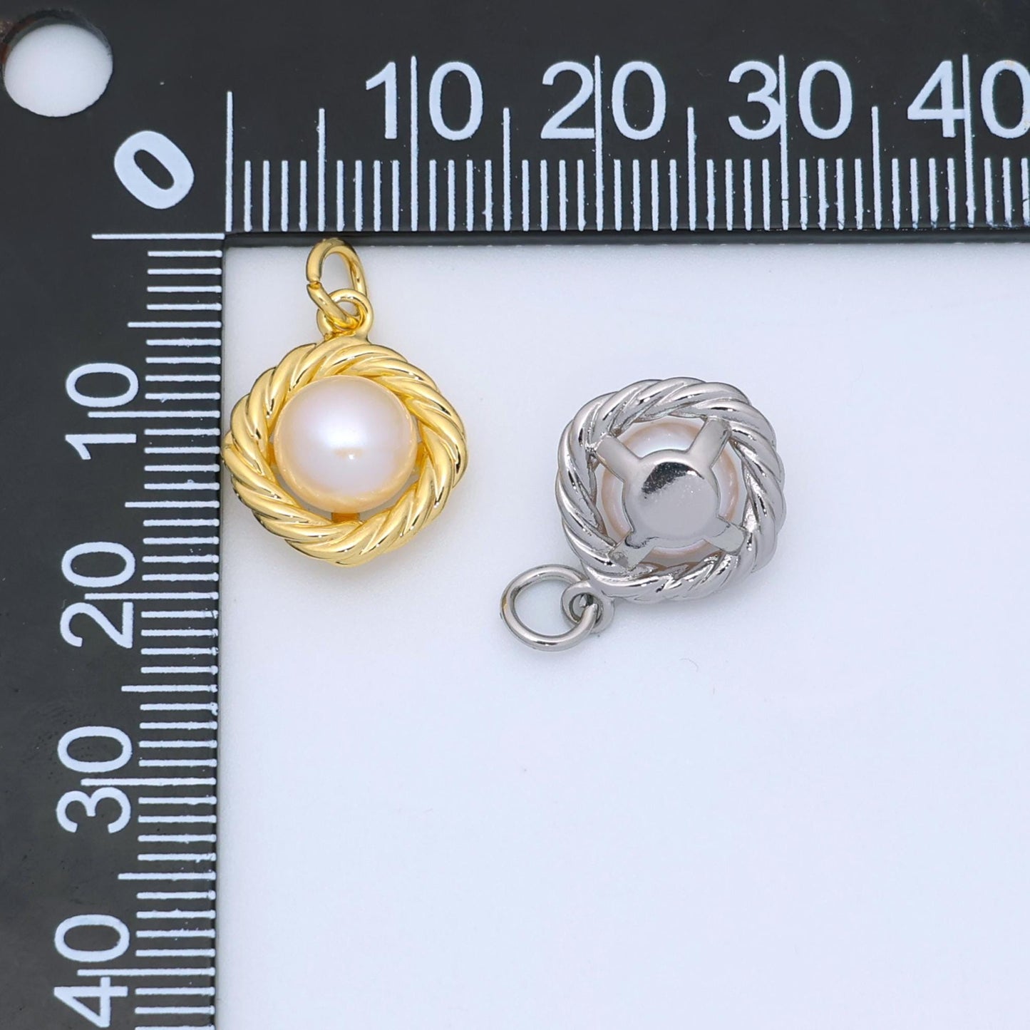 Shell Pearl Round Pearl Charm in 24k Gold Filled Pendant Twisted Charm Bracelet Necklace Minimalist Jewelry N-027