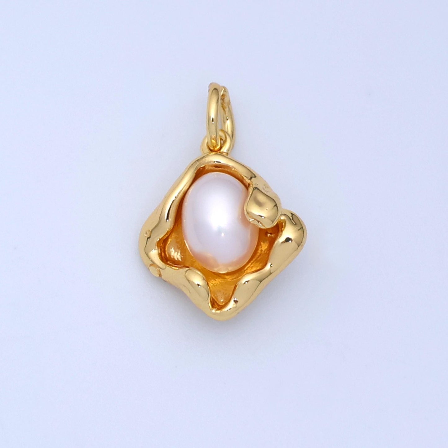 Shell Pearl Molten Oval Pearl Charm in 24k Gold Filled Pendant for Geometric Charm Bracelet Necklace Minimalist Jewelry N-028