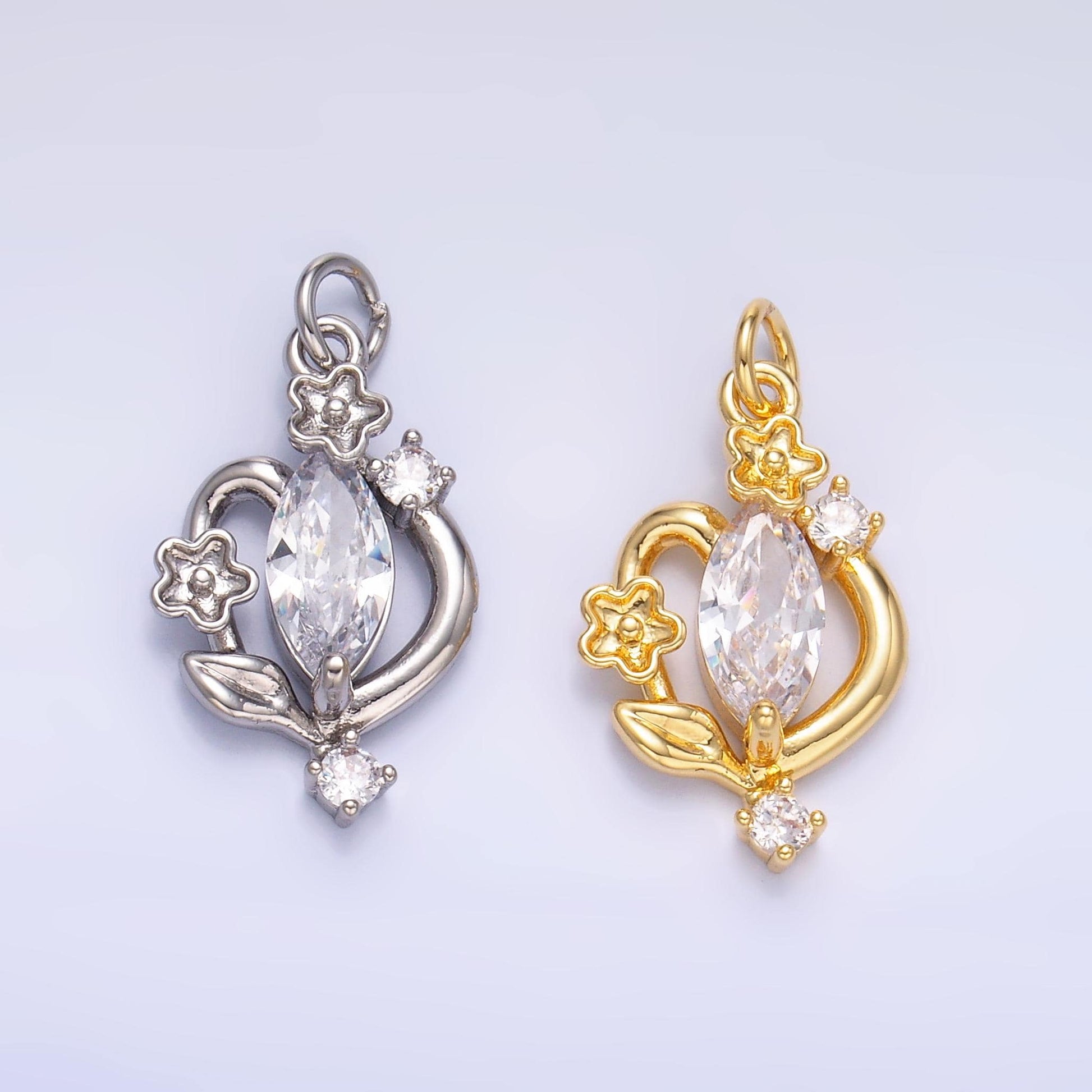 24K Gold Filled Marquise CZ Flower Mini Charm in Gold & Silver | C031