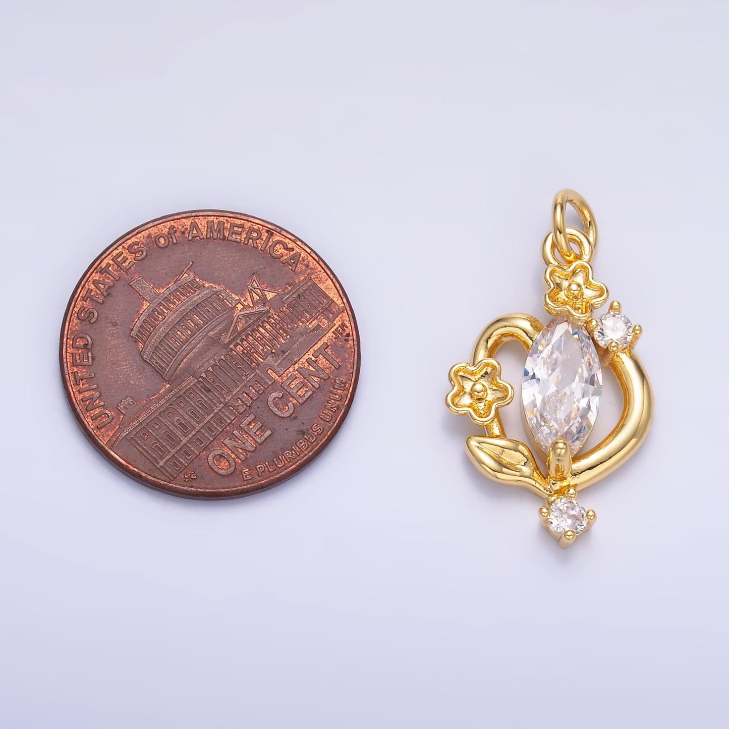24K Gold Filled Marquise CZ Flower Mini Charm in Gold & Silver | C031