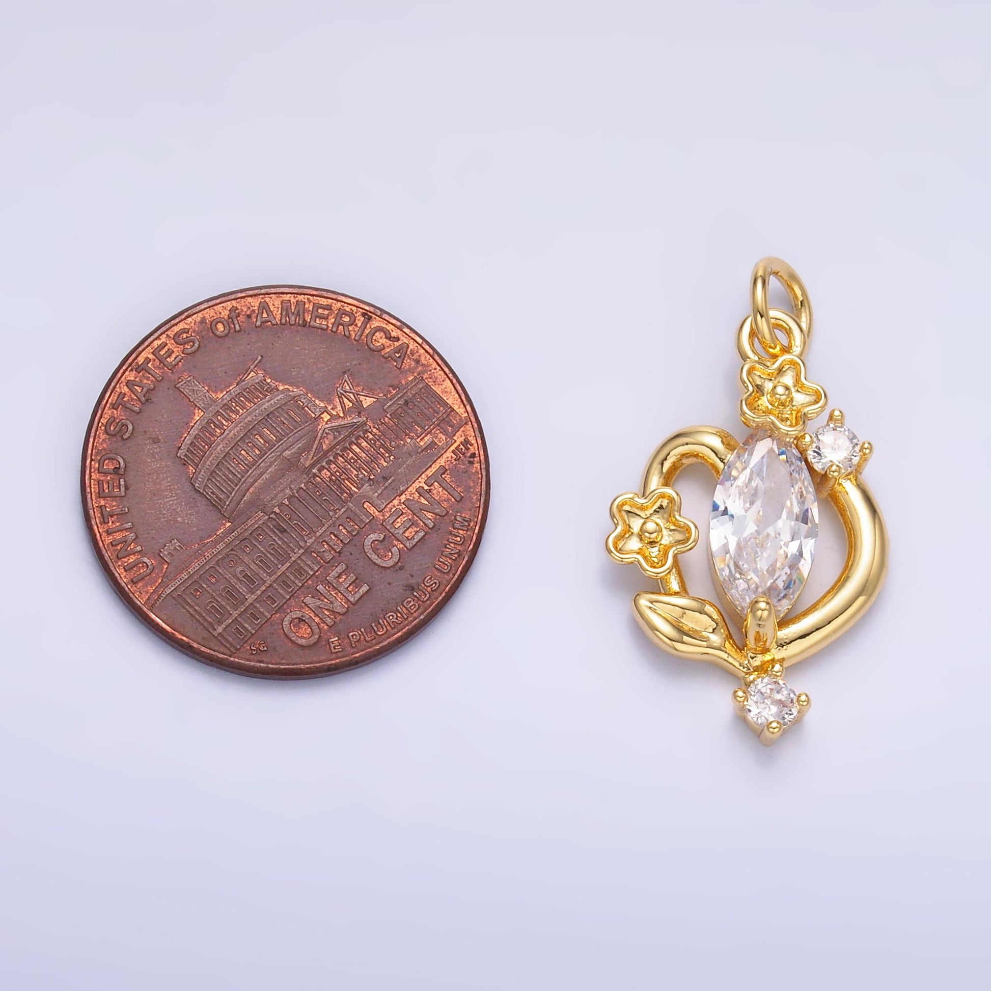 24K Gold Filled Marquise CZ Flower Mini Charm in Gold & Silver | C031