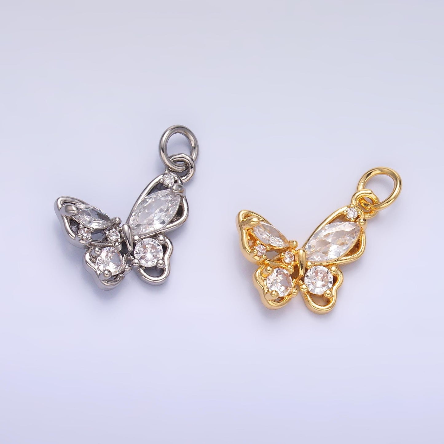 24K Gold Filled Micro Pave CZ Butterfly Mini Charm in Gold & Silver | C034