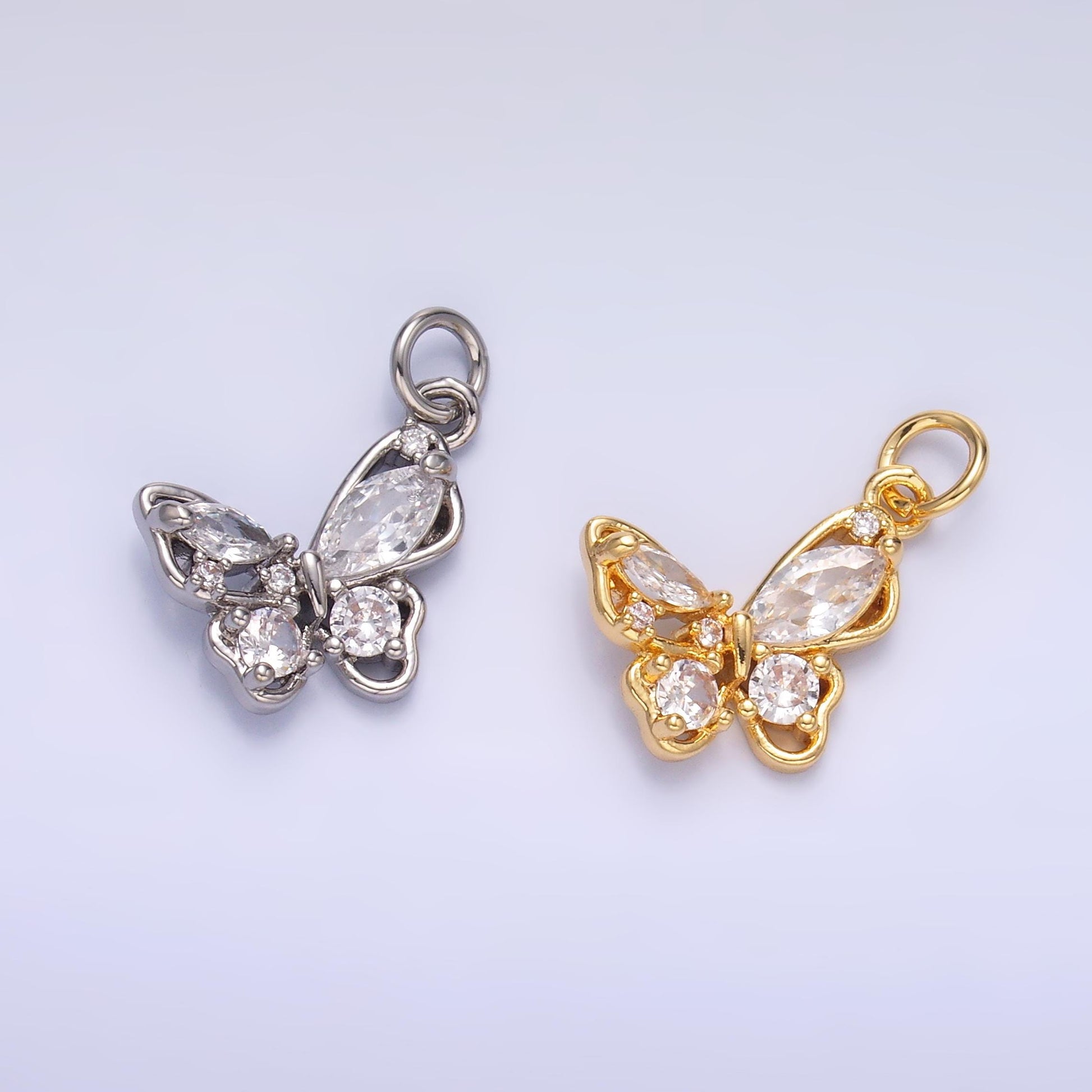 24K Gold Filled Micro Pave CZ Butterfly Mini Charm in Gold & Silver | C034
