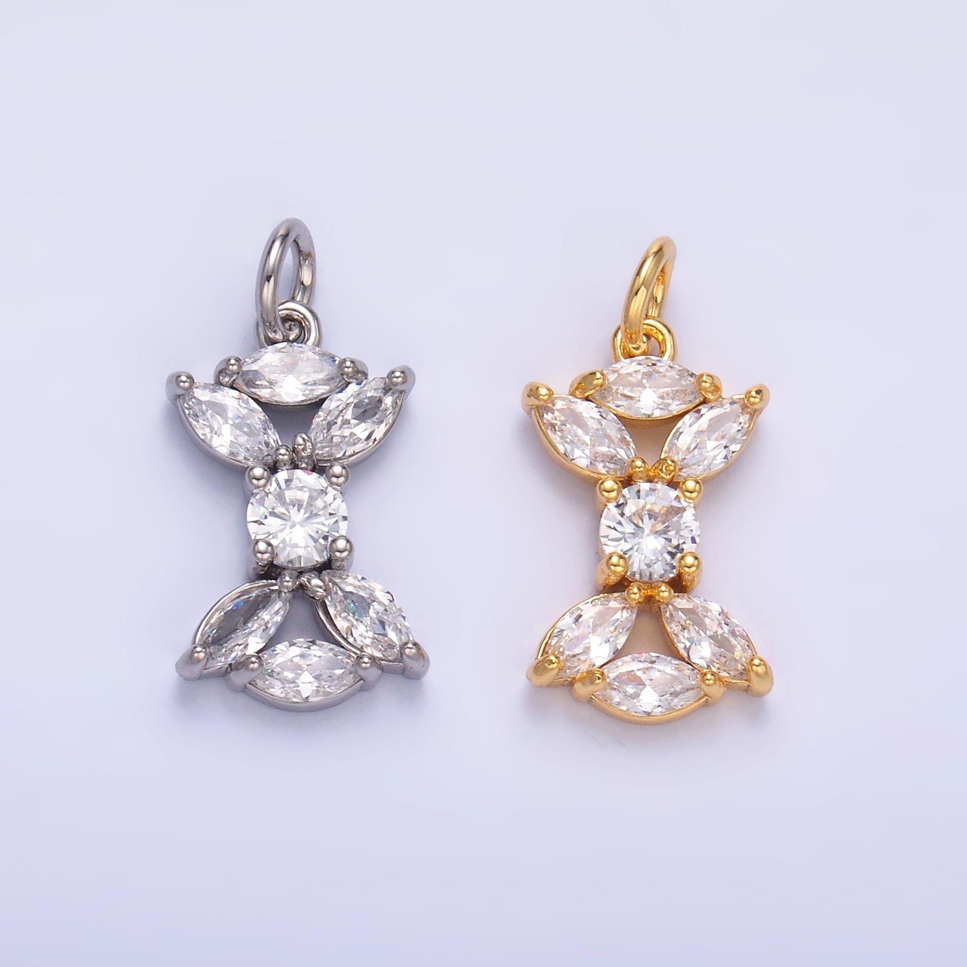 24K Gold Filled Marquise CZ Flower Mini Charm in Gold & Silver | C035