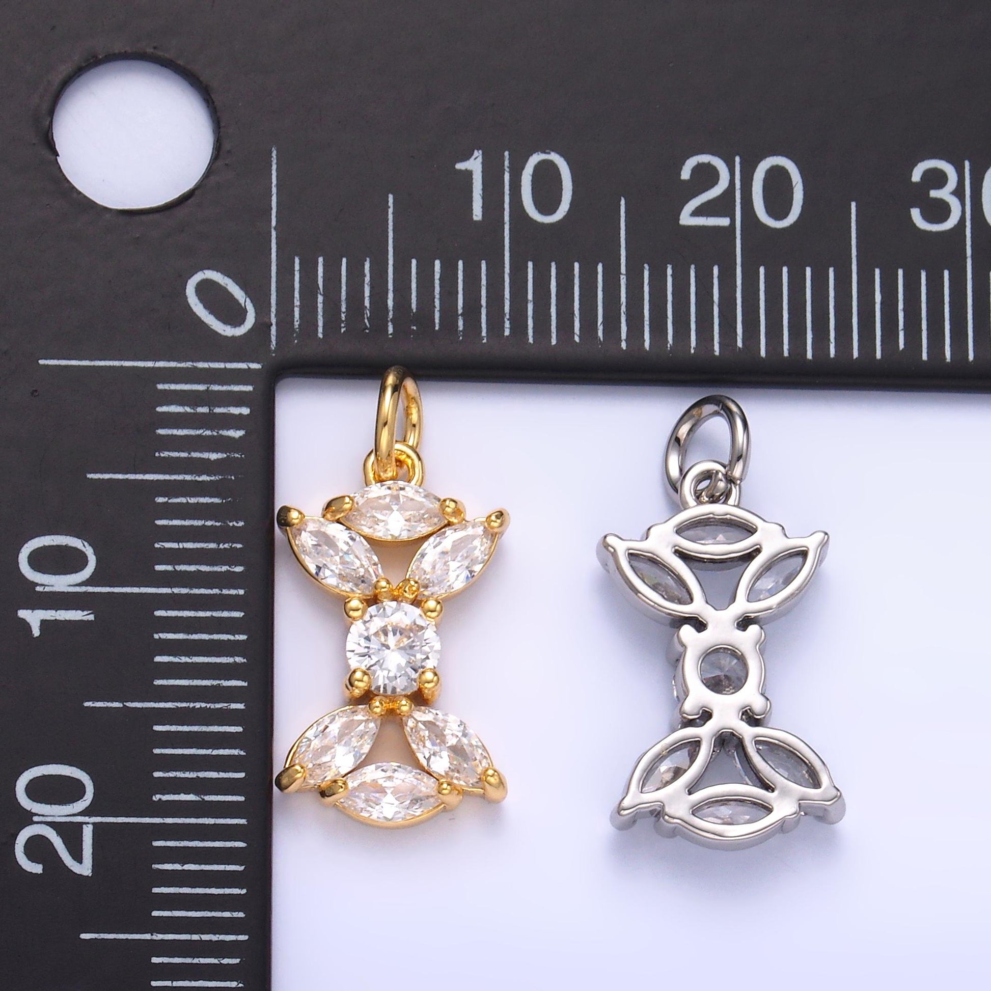 24K Gold Filled Marquise CZ Flower Mini Charm in Gold & Silver | C035